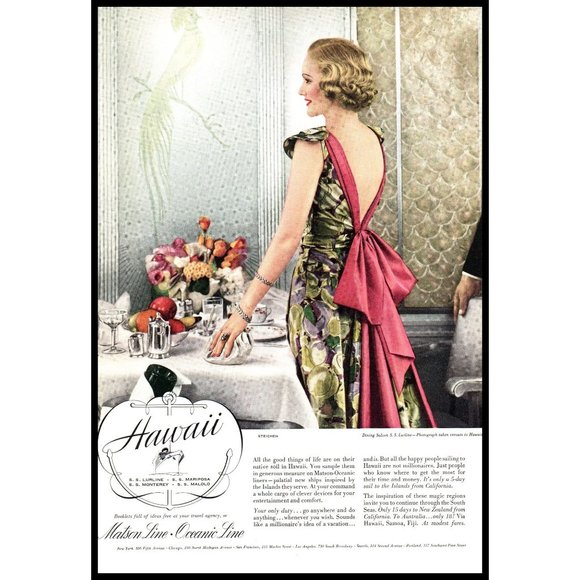 1934 Matson Oceanic Line Cruise Ships Hawaii Vintage Print Ad Elegant Dress Art - Picture 1 of 1